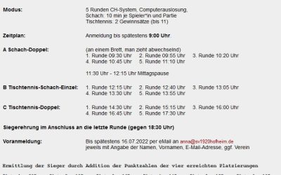 2. Auflage des Tischtennis-Schach-Turniers am 24.07